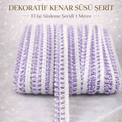 Lila Beyaz Lurexia Dekoratif Kenar S&uuml;s&uuml; Şerit &ndash; El İşi S&uuml;sleme Şeridi 1 Metre-LUREXIA-101