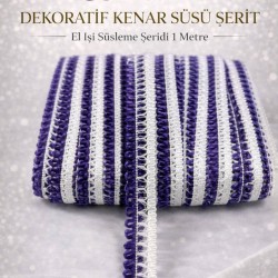 Mor Beyaz Lurexia Dekoratif Kenar S&uuml;s&uuml; Şerit &ndash; El İşi S&uuml;sleme Şeridi 1 Metre-LUREXIA-102