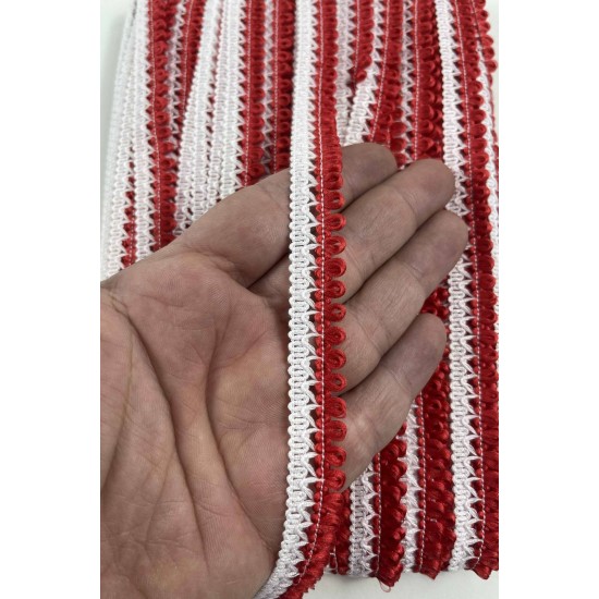 Kırmızı Beyaz Lurexia Dekoratif Kenar S&uuml;s&uuml; Şerit &ndash; El İşi S&uuml;sleme Şeridi 1 Metre-LUREXIA-103