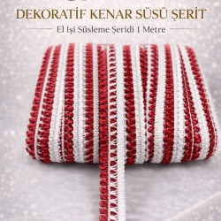 Kırmızı Beyaz Lurexia Dekoratif Kenar S&uuml;s&uuml; Şerit &ndash; El İşi S&uuml;sleme Şeridi 1 Metre-LUREXIA-103