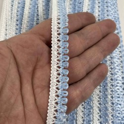 Bebe Mavi Beyaz Lurexia Dekoratif Kenar S&uuml;s&uuml; Şerit &ndash; El İşi S&uuml;sleme Şeridi 1 Metre-LUREXIA-104