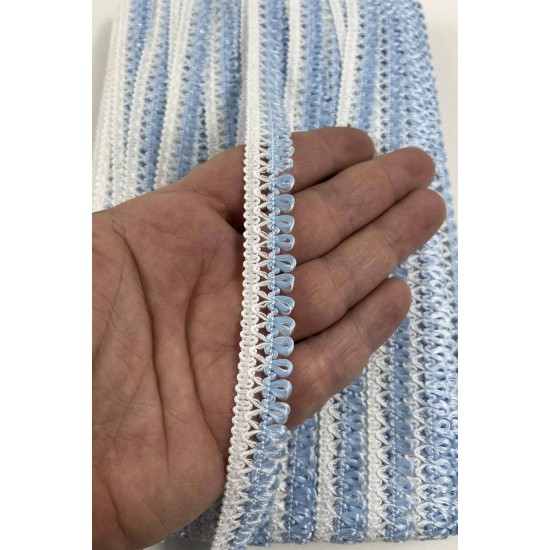 Bebe Mavi Beyaz Lurexia Dekoratif Kenar S&uuml;s&uuml; Şerit &ndash; El İşi S&uuml;sleme Şeridi 1 Metre-LUREXIA-104