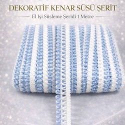 Bebe Mavi Beyaz Lurexia Dekoratif Kenar S&uuml;s&uuml; Şerit &ndash; El İşi S&uuml;sleme Şeridi 1 Metre-LUREXIA-104