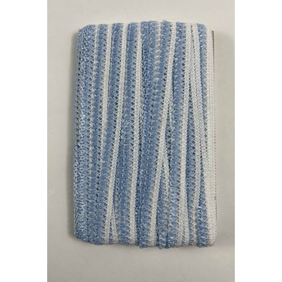 Bebe Mavi Beyaz Lurexia Dekoratif Kenar S&uuml;s&uuml; Şerit &ndash; El İşi S&uuml;sleme Şeridi 1 Metre-LUREXIA-104