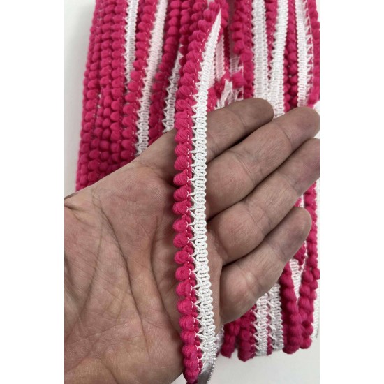 Koyu Fuşya Beyaz Lurexia Dekoratif Kenar S&uuml;s&uuml; Şerit &ndash; El İşi S&uuml;sleme Şeridi 1 Metre-LUREXIA-106