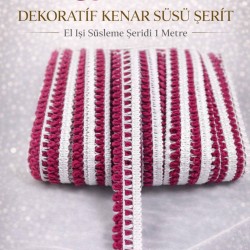 Koyu Fuşya Beyaz Lurexia Dekoratif Kenar S&uuml;s&uuml; Şerit &ndash; El İşi S&uuml;sleme Şeridi 1 Metre-LUREXIA-106