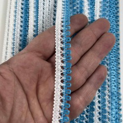 Turkuaz Beyaz Lurexia Dekoratif Kenar S&uuml;s&uuml; Şerit &ndash; El İşi S&uuml;sleme Şeridi 1 Metre-LUREXIA-107