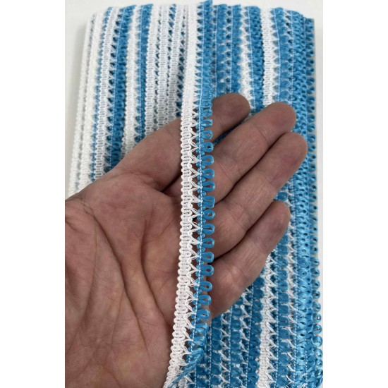 Turkuaz Beyaz Lurexia Dekoratif Kenar S&uuml;s&uuml; Şerit &ndash; El İşi S&uuml;sleme Şeridi 1 Metre-LUREXIA-107