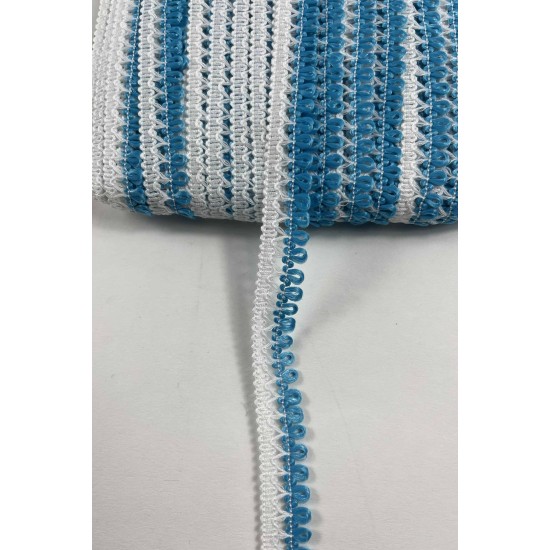 Turkuaz Beyaz Lurexia Dekoratif Kenar S&uuml;s&uuml; Şerit &ndash; El İşi S&uuml;sleme Şeridi 1 Metre-LUREXIA-107