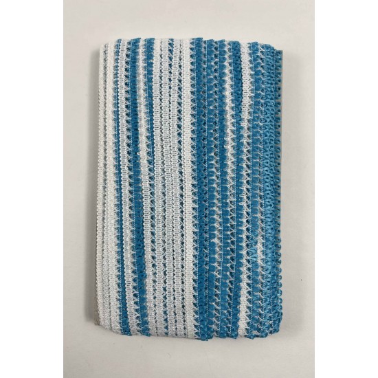Turkuaz Beyaz Lurexia Dekoratif Kenar S&uuml;s&uuml; Şerit &ndash; El İşi S&uuml;sleme Şeridi 1 Metre-LUREXIA-107