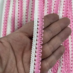 Koyu Pembe Beyaz Lurexia Dekoratif Kenar S&uuml;s&uuml; Şerit &ndash; El İşi S&uuml;sleme Şeridi 1 Metre-LUREXIA-108