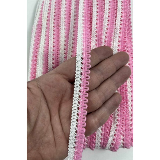 Koyu Pembe Beyaz Lurexia Dekoratif Kenar S&uuml;s&uuml; Şerit &ndash; El İşi S&uuml;sleme Şeridi 1 Metre-LUREXIA-108