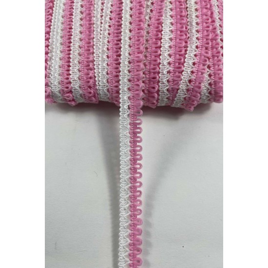 Koyu Pembe Beyaz Lurexia Dekoratif Kenar S&uuml;s&uuml; Şerit &ndash; El İşi S&uuml;sleme Şeridi 1 Metre-LUREXIA-108