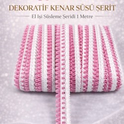 Koyu Pembe Beyaz Lurexia Dekoratif Kenar S&uuml;s&uuml; Şerit &ndash; El İşi S&uuml;sleme Şeridi 1 Metre-LUREXIA-108