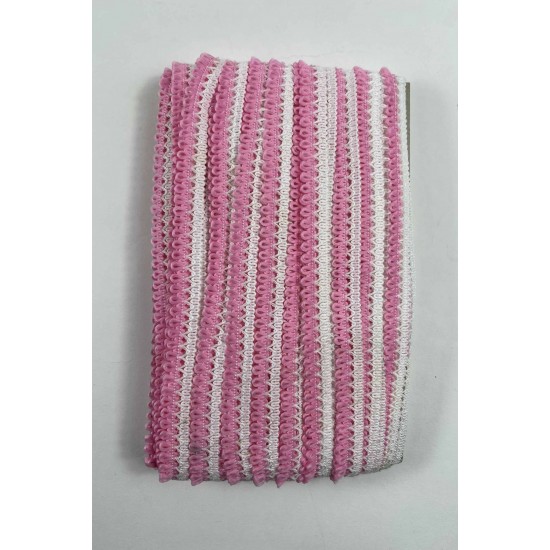 Koyu Pembe Beyaz Lurexia Dekoratif Kenar S&uuml;s&uuml; Şerit &ndash; El İşi S&uuml;sleme Şeridi 1 Metre-LUREXIA-108