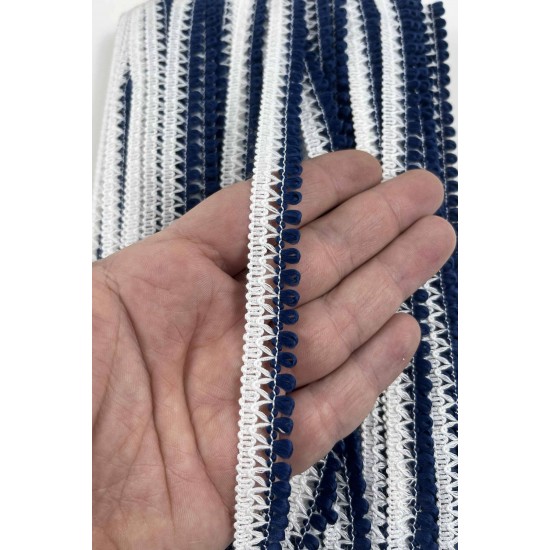 Lacivert Beyaz Lurexia Dekoratif Kenar S&uuml;s&uuml; Şerit &ndash; El İşi S&uuml;sleme Şeridi 1 Metre-LUREXIA-109