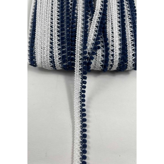 Lacivert Beyaz Lurexia Dekoratif Kenar S&uuml;s&uuml; Şerit &ndash; El İşi S&uuml;sleme Şeridi 1 Metre-LUREXIA-109