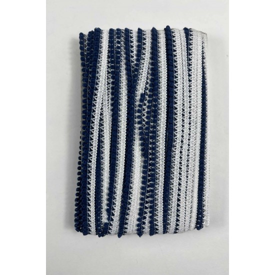 Lacivert Beyaz Lurexia Dekoratif Kenar S&uuml;s&uuml; Şerit &ndash; El İşi S&uuml;sleme Şeridi 1 Metre-LUREXIA-109