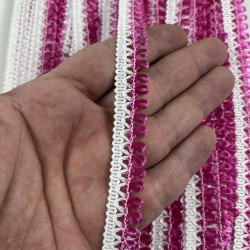 Fuşya Beyaz Lurexia Dekoratif Kenar S&uuml;s&uuml; Şerit &ndash; El İşi S&uuml;sleme Şeridi 1 Metre-LUREXIA-110