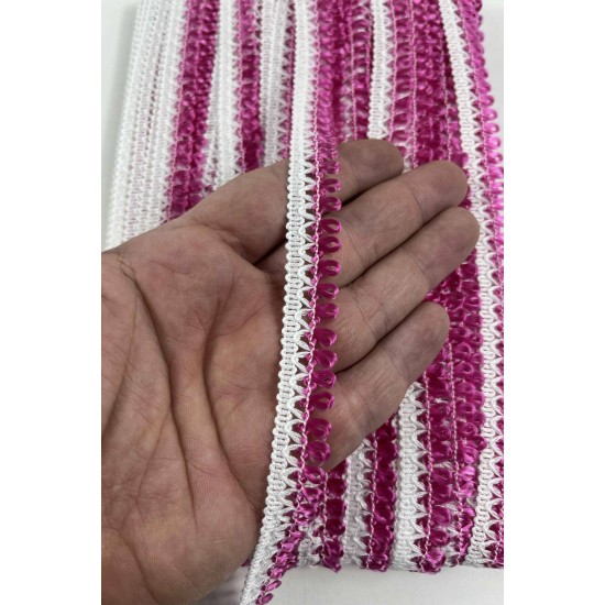 Fuşya Beyaz Lurexia Dekoratif Kenar S&uuml;s&uuml; Şerit &ndash; El İşi S&uuml;sleme Şeridi 1 Metre-LUREXIA-110