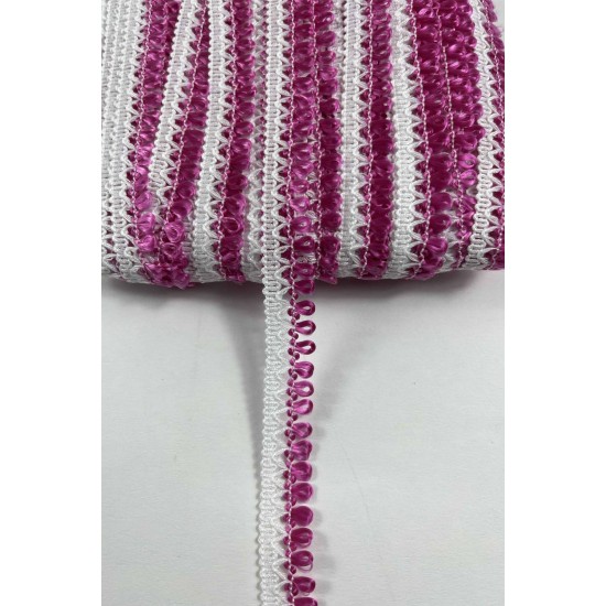 Fuşya Beyaz Lurexia Dekoratif Kenar S&uuml;s&uuml; Şerit &ndash; El İşi S&uuml;sleme Şeridi 1 Metre-LUREXIA-110