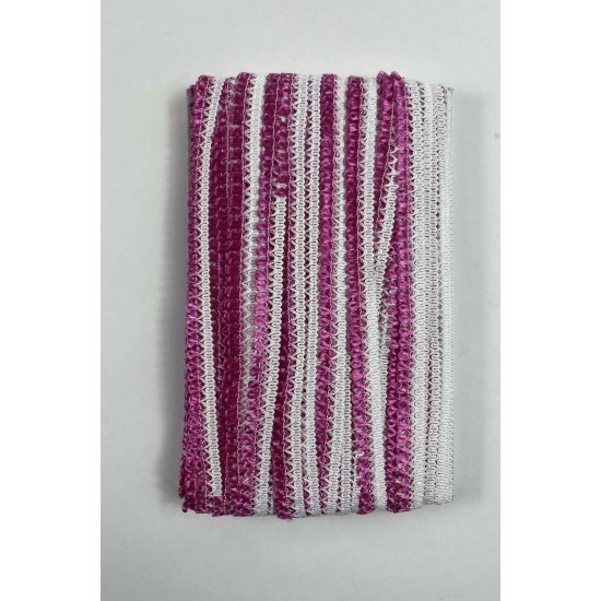 Fuşya Beyaz Lurexia Dekoratif Kenar S&uuml;s&uuml; Şerit &ndash; El İşi S&uuml;sleme Şeridi 1 Metre-LUREXIA-110