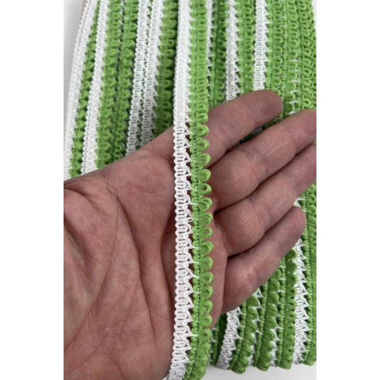 Yeşil Beyaz Lurexia Dekoratif Kenar S&uuml;s&uuml; Şerit &ndash; El İşi S&uuml;sleme Şeridi 1 Metre-LUREXIA-111