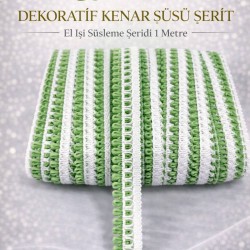 Yeşil Beyaz Lurexia Dekoratif Kenar S&uuml;s&uuml; Şerit &ndash; El İşi S&uuml;sleme Şeridi 1 Metre-LUREXIA-111