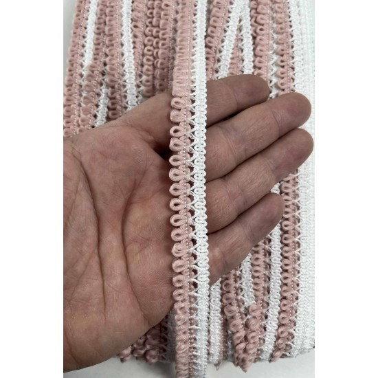Koyu Pudra Beyaz Lurexia Dekoratif Kenar S&uuml;s&uuml; Şerit &ndash; El İşi S&uuml;sleme Şeridi 1 Metre-LUREXIA-112