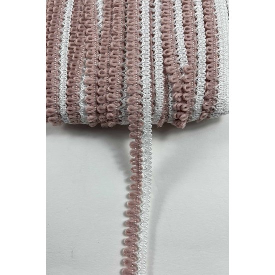 Koyu Pudra Beyaz Lurexia Dekoratif Kenar S&uuml;s&uuml; Şerit &ndash; El İşi S&uuml;sleme Şeridi 1 Metre-LUREXIA-112