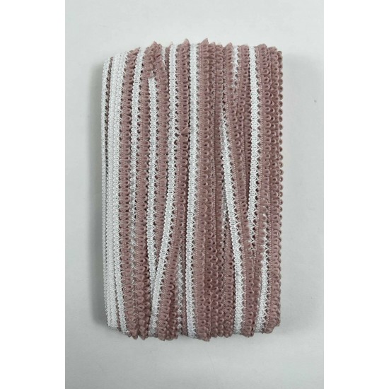 Koyu Pudra Beyaz Lurexia Dekoratif Kenar S&uuml;s&uuml; Şerit &ndash; El İşi S&uuml;sleme Şeridi 1 Metre-LUREXIA-112