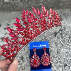 Madeline Gelin Seti – Kırmızı Taç ve Damla Mekik Küpe Takımı, Kına Düğün Aksesuarı-MADELINE-19 Madeline Gelin Seti – Kırmızı Taç ve Damla Mekik Küpe Takımı, Kına Düğün Aksesuarı-MADELINE-19