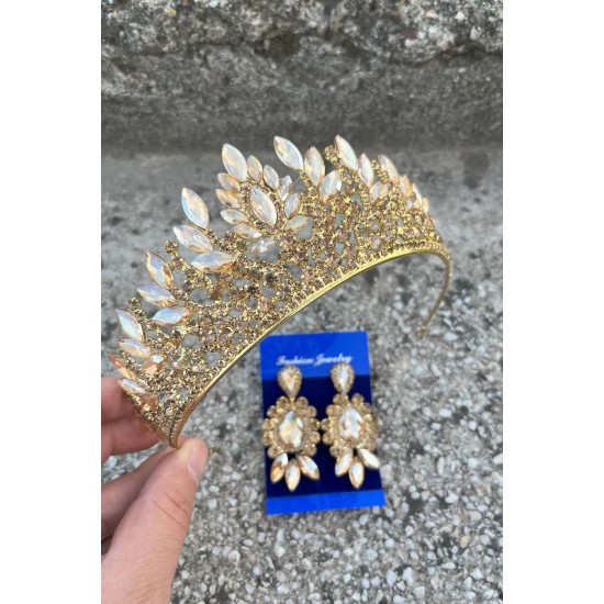Madeline Gelin Seti – Gold Taç ve Üç Mekik Küpe Takımı, Kına Düğün Aksesuarı-MADELINE-30 Madeline Gelin Seti – Gold Taç ve Üç Mekik Küpe Takımı, Kına Düğün Aksesuarı-MADELINE-30