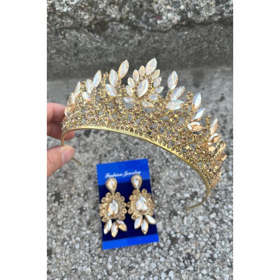 Madeline Gelin Seti – Gold Taç ve Üç Mekik Küpe Takımı, Kına Düğün Aksesuarı-MADELINE-30 Madeline Gelin Seti – Gold Taç ve Üç Mekik Küpe Takımı, Kına Düğün Aksesuarı-MADELINE-30