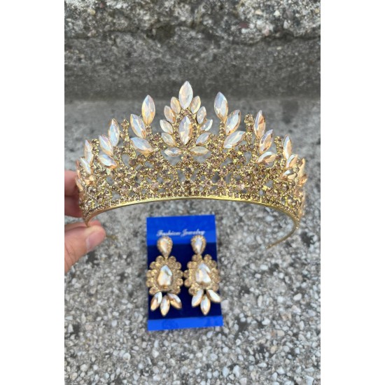 Madeline Gelin Seti – Gold Taç ve Üç Mekik Küpe Takımı, Kına Düğün Aksesuarı-MADELINE-30 Madeline Gelin Seti – Gold Taç ve Üç Mekik Küpe Takımı, Kına Düğün Aksesuarı-MADELINE-30