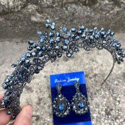 Michaelle Lacivert Gelin Kına Tacı Özel Gün Aksesuar Kadın Taç Ve Damla Mekik Küpe Takımı-MICHAELLE-10 Michaelle Lacivert Gelin Kına Tacı Özel Gün Aksesuar Kadın Taç Ve Damla Mekik Küpe Takımı-MICHAELLE-10