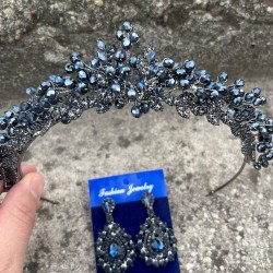 Michaelle Lacivert Gelin Kına Tacı Özel Gün Aksesuar Kadın Taç Ve Damla Mekik Küpe Takımı-MICHAELLE-10 Michaelle Lacivert Gelin Kına Tacı Özel Gün Aksesuar Kadın Taç Ve Damla Mekik Küpe Takımı-MICHAELLE-10