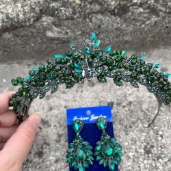 Michaelle Yeşil Gelin Kına Tacı Özel Gün Aksesuar Kadın Taç Ve Geniş Mekik Küpe Takımı-MICHAELLE-11 Michaelle Yeşil Gelin Kına Tacı Özel Gün Aksesuar Kadın Taç Ve Geniş Mekik Küpe Takımı-MICHAELLE-11