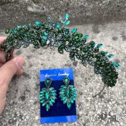 Michaelle Yeşil Gelin Kına Tacı Özel Gün Aksesuar Kadın Taç Ve İnce Mekik Küpe Takımı-MICHAELLE-12 Michaelle Yeşil Gelin Kına Tacı Özel Gün Aksesuar Kadın Taç Ve İnce Mekik Küpe Takımı-MICHAELLE-12