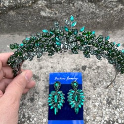 Michaelle Yeşil Gelin Kına Tacı Özel Gün Aksesuar Kadın Taç Ve İnce Mekik Küpe Takımı-MICHAELLE-12 Michaelle Yeşil Gelin Kına Tacı Özel Gün Aksesuar Kadın Taç Ve İnce Mekik Küpe Takımı-MICHAELLE-12