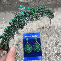 Michaelle Yeşil Gelin Kına Tacı Özel Gün Aksesuar Kadın Taç Ve Damla Mekik Küpe Takımı-MICHAELLE-13 Michaelle Yeşil Gelin Kına Tacı Özel Gün Aksesuar Kadın Taç Ve Damla Mekik Küpe Takımı-MICHAELLE-13