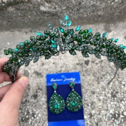 Michaelle Yeşil Gelin Kına Tacı Özel Gün Aksesuar Kadın Taç Ve Damla Mekik Küpe Takımı-MICHAELLE-13 Michaelle Yeşil Gelin Kına Tacı Özel Gün Aksesuar Kadın Taç Ve Damla Mekik Küpe Takımı-MICHAELLE-13