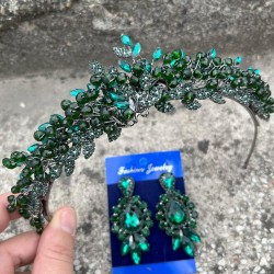 Michaelle Yeşil Gelin Kına Tacı Özel Gün Aksesuar Kadın Taç Ve Üç Mekik Küpe Takımı-MICHAELLE-14 Michaelle Yeşil Gelin Kına Tacı Özel Gün Aksesuar Kadın Taç Ve Üç Mekik Küpe Takımı-MICHAELLE-14