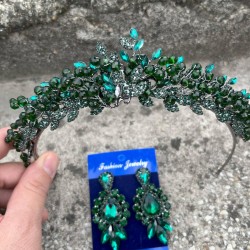 Michaelle Yeşil Gelin Kına Tacı Özel Gün Aksesuar Kadın Taç Ve Üç Mekik Küpe Takımı-MICHAELLE-14 Michaelle Yeşil Gelin Kına Tacı Özel Gün Aksesuar Kadın Taç Ve Üç Mekik Küpe Takımı-MICHAELLE-14