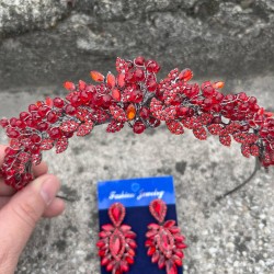 Michaelle Kırmızı Gelin Kına Tacı Özel Gün Aksesuar Kadın Taç Ve İnce Mekik Küpe Takımı-MICHAELLE-15 Michaelle Kırmızı Gelin Kına Tacı Özel Gün Aksesuar Kadın Taç Ve İnce Mekik Küpe Takımı-MICHAELLE-15