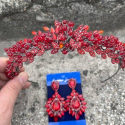 Michaelle Kırmızı Gelin Kına Tacı Özel Gün Aksesuar Kadın Taç Ve Geniş Mekik Küpe Takımı-MICHAELLE-17 Michaelle Kırmızı Gelin Kına Tacı Özel Gün Aksesuar Kadın Taç Ve Geniş Mekik Küpe Takımı-MICHAELLE-17