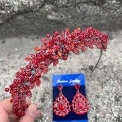 Michaelle Kırmızı Gelin Kına Tacı Özel Gün Aksesuar Kadın Taç Ve Damla Mekik Küpe Takımı-MICHAELLE-18 Michaelle Kırmızı Gelin Kına Tacı Özel Gün Aksesuar Kadın Taç Ve Damla Mekik Küpe Takımı-MICHAELLE-18