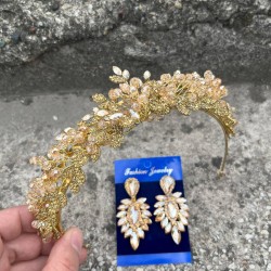 Michaelle Gold Gelin Kına Tacı Özel Gün Aksesuar Kadın Taç Ve İnce Mekik Küpe Takımı-MICHAELLE-21 Michaelle Gold Gelin Kına Tacı Özel Gün Aksesuar Kadın Taç Ve İnce Mekik Küpe Takımı-MICHAELLE-21