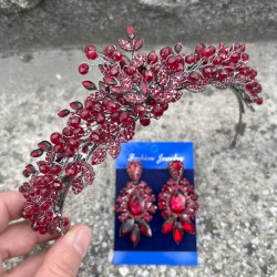 Michaelle Bordo Gelin Kına Tacı Özel Gün Aksesuar Kadın Taç Ve Üç Mekik Küpe Takımı-MICHAELLE-24 Michaelle Bordo Gelin Kına Tacı Özel Gün Aksesuar Kadın Taç Ve Üç Mekik Küpe Takımı-MICHAELLE-24