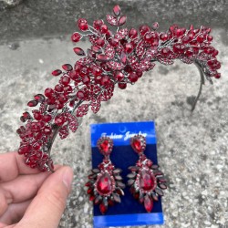 Michaelle Bordo Gelin Kına Tacı Özel Gün Aksesuar Kadın Taç Ve Geniş Mekik Küpe Takımı-MICHAELLE-25 Michaelle Bordo Gelin Kına Tacı Özel Gün Aksesuar Kadın Taç Ve Geniş Mekik Küpe Takımı-MICHAELLE-25